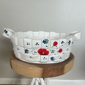 Vtg Fatto A Mano Ceramic Woven Oval Basket Flowers Italy Pottery Handmade
